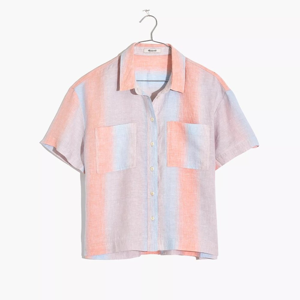 Madewell Linen Beachside Shirt in Ombré Stripe XS